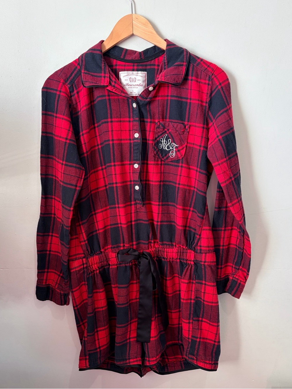 Abercrombie Vintage Y2K Plaid Flannel Button Front Sleep Romper Large